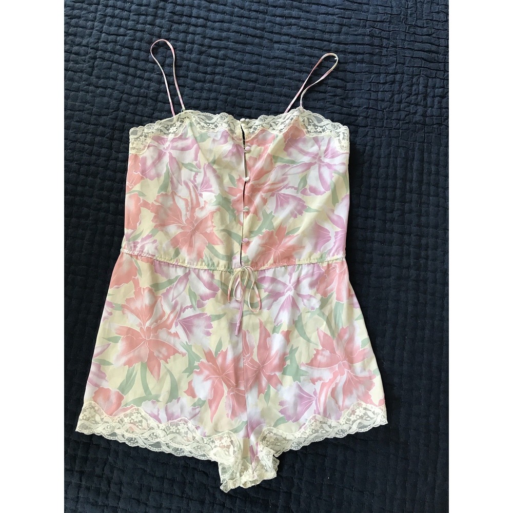 VTG Victoria's Secret Gold Label Floral Satin Lace Lingerie Nightie Shorts